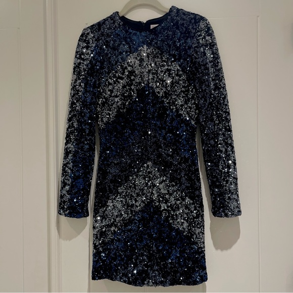 Dress the Population Dresses & Skirts - Dress the Population Long Sleeve Dress Blue / Silver